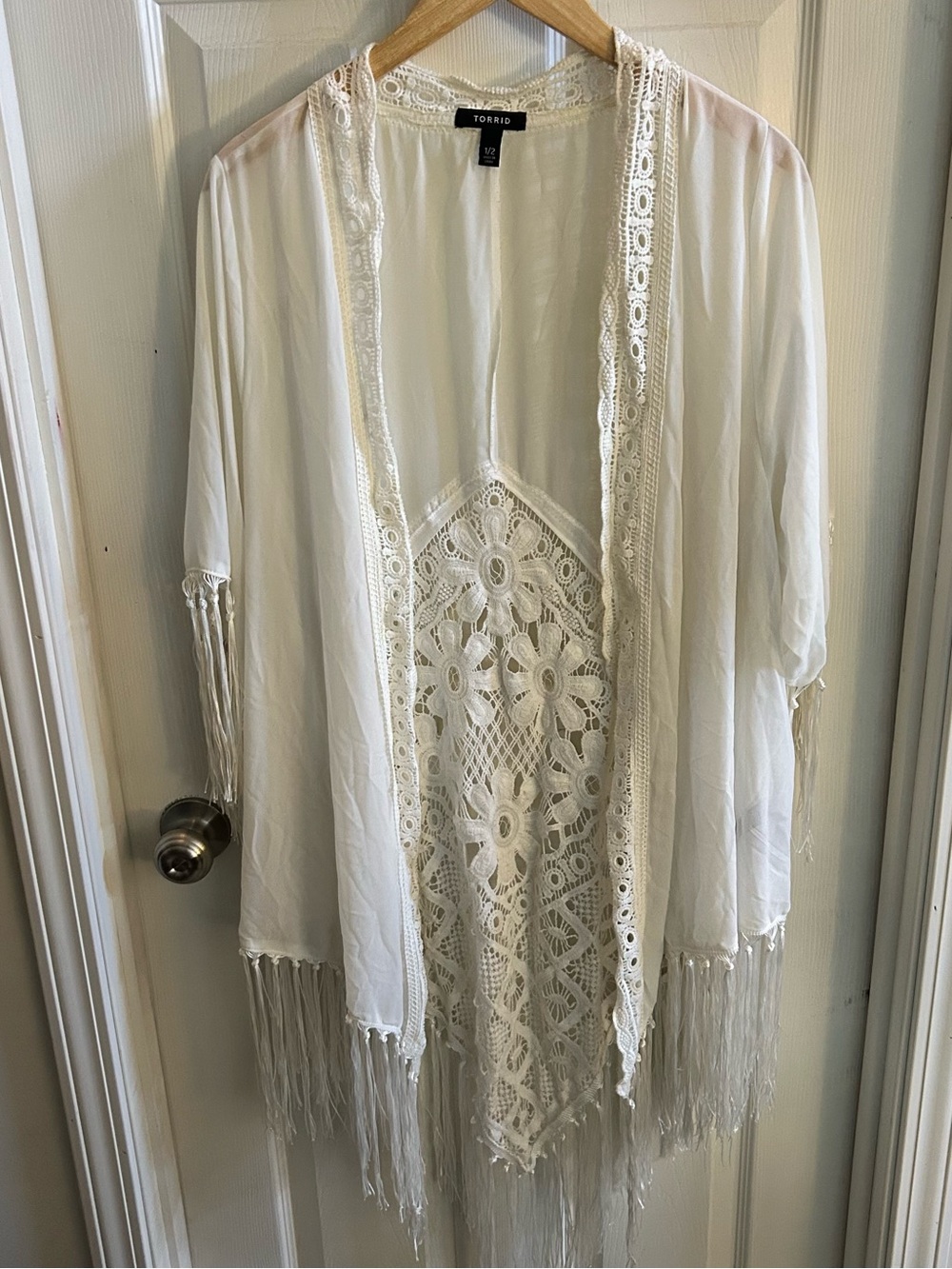 torrid Cream Lace Fringe Kimono Cover-Up